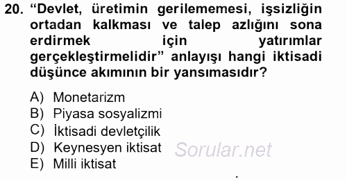 Türk Siyasal Hayatı 2014 - 2015 Tek Ders Sınavı 20.Soru