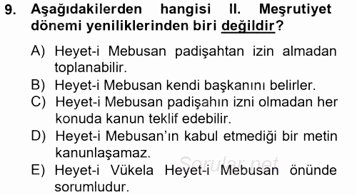 Türk Siyasal Hayatı 2014 - 2015 Tek Ders Sınavı 9.Soru