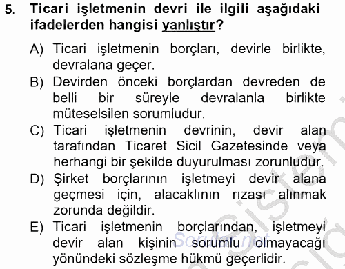 Ticaret Hukuku 1 2012 - 2013 Ara Sınavı 5.Soru