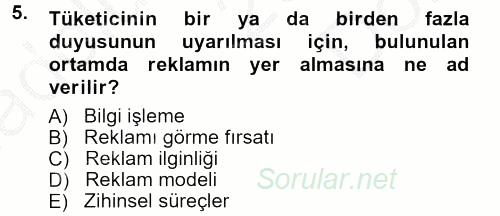 Reklamcılık 2014 - 2015 Dönem Sonu Sınavı 5.Soru