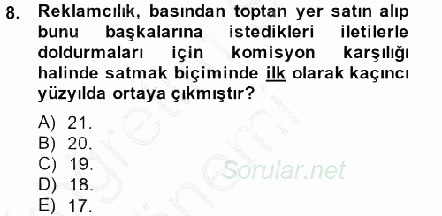 Reklamcılık 2014 - 2015 Dönem Sonu Sınavı 8.Soru
