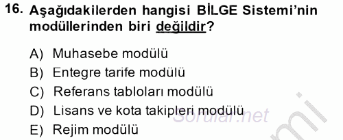 Dış Ticarette Bilgisayar Uygulamaları 2013 - 2014 Dönem Sonu Sınavı 16.Soru
