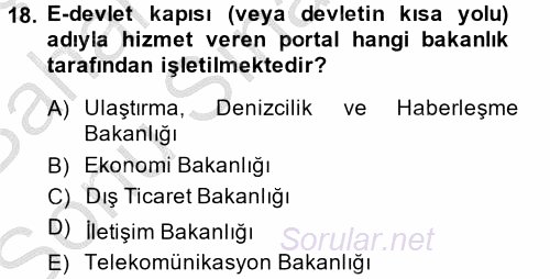 Dış Ticarette Bilgisayar Uygulamaları 2013 - 2014 Dönem Sonu Sınavı 18.Soru