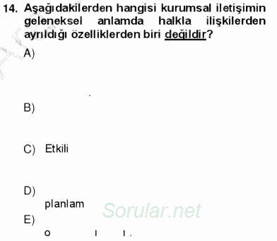 Kurumsal İletişim 2012 - 2013 Ara Sınavı 14.Soru