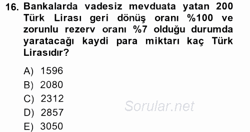 Makro İktisat 2014 - 2015 Ara Sınavı 16.Soru