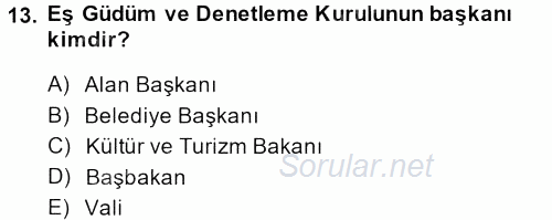 Kentsel ve Çevresel Koruma 2013 - 2014 Dönem Sonu Sınavı 13.Soru