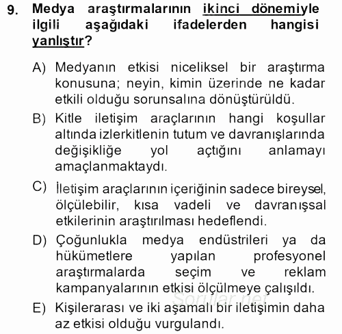 Sosyal Bilimlerde Temel Kavramlar 2013 - 2014 Dönem Sonu Sınavı 9.Soru