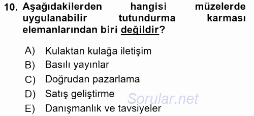 Müzecilik ve Sergileme 2015 - 2016 Dönem Sonu Sınavı 10.Soru