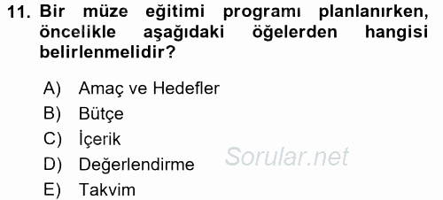 Müzecilik ve Sergileme 2015 - 2016 Dönem Sonu Sınavı 11.Soru