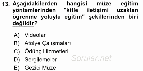 Müzecilik ve Sergileme 2015 - 2016 Dönem Sonu Sınavı 13.Soru