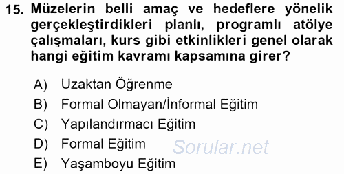 Müzecilik ve Sergileme 2015 - 2016 Dönem Sonu Sınavı 15.Soru