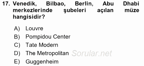 Müzecilik ve Sergileme 2015 - 2016 Dönem Sonu Sınavı 17.Soru
