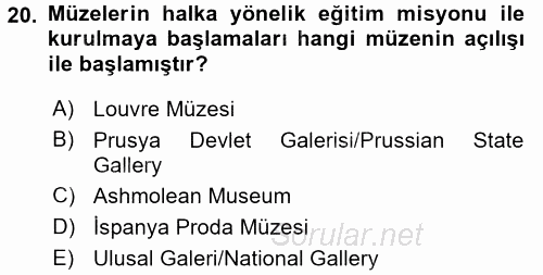 Müzecilik ve Sergileme 2015 - 2016 Dönem Sonu Sınavı 20.Soru