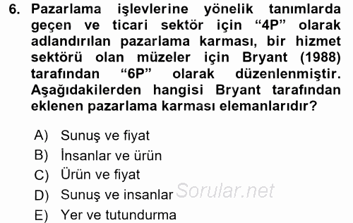 Müzecilik ve Sergileme 2015 - 2016 Dönem Sonu Sınavı 6.Soru