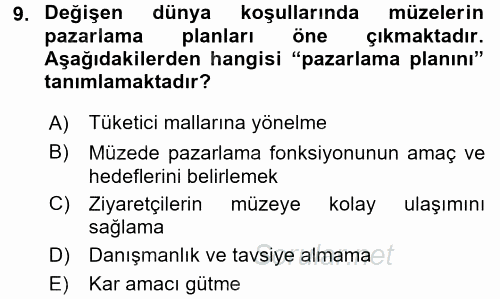 Müzecilik ve Sergileme 2015 - 2016 Dönem Sonu Sınavı 9.Soru