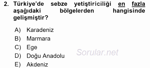 Gıda Coğrafyası 2017 - 2018 3 Ders Sınavı 2.Soru