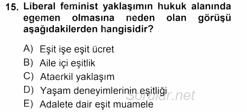 Toplumsal Cinsiyet Sosyolojisi 2012 - 2013 Dönem Sonu Sınavı 15.Soru
