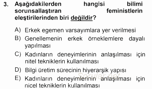 Toplumsal Cinsiyet Sosyolojisi 2012 - 2013 Dönem Sonu Sınavı 3.Soru