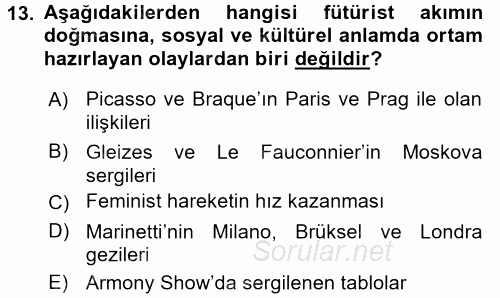 Batı Edebiyatında Akımlar 2 2017 - 2018 Ara Sınavı 13.Soru