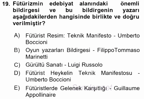 Batı Edebiyatında Akımlar 2 2017 - 2018 Ara Sınavı 19.Soru