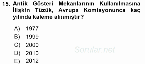 Arkeolojik Alan Yönetimi 2016 - 2017 Ara Sınavı 15.Soru