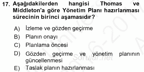 Arkeolojik Alan Yönetimi 2016 - 2017 Ara Sınavı 17.Soru