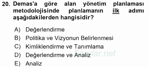 Arkeolojik Alan Yönetimi 2016 - 2017 Ara Sınavı 20.Soru