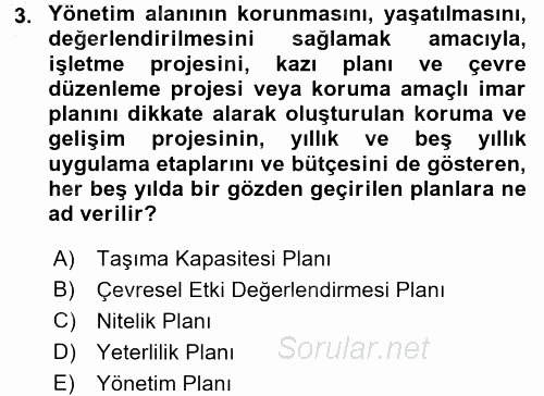 Arkeolojik Alan Yönetimi 2016 - 2017 Ara Sınavı 3.Soru
