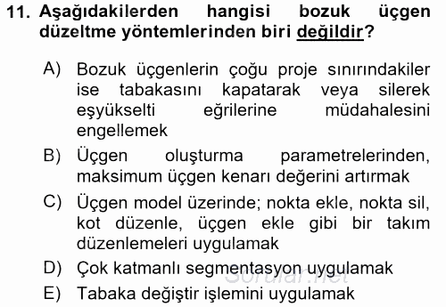 Bilgisayar Destekli Harita Yapımı 2 2017 - 2018 Dönem Sonu Sınavı 11.Soru