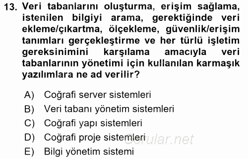 Bilgisayar Destekli Harita Yapımı 2 2017 - 2018 Dönem Sonu Sınavı 13.Soru