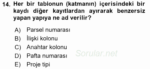 Bilgisayar Destekli Harita Yapımı 2 2017 - 2018 Dönem Sonu Sınavı 14.Soru