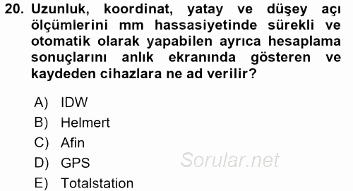 Bilgisayar Destekli Harita Yapımı 2 2017 - 2018 Dönem Sonu Sınavı 20.Soru