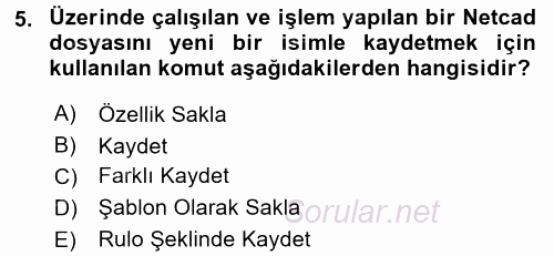 Bilgisayar Destekli Harita Yapımı 2 2017 - 2018 Dönem Sonu Sınavı 5.Soru