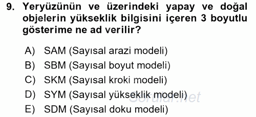 Bilgisayar Destekli Harita Yapımı 2 2017 - 2018 Dönem Sonu Sınavı 9.Soru