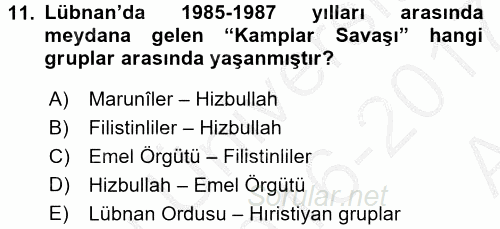 Modern Ortadoğu Tarihi 2016 - 2017 Ara Sınavı 11.Soru