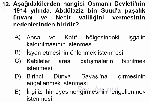 Modern Ortadoğu Tarihi 2016 - 2017 Ara Sınavı 12.Soru