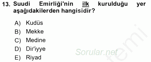 Modern Ortadoğu Tarihi 2016 - 2017 Ara Sınavı 13.Soru