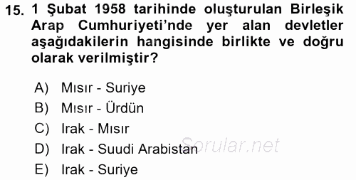 Modern Ortadoğu Tarihi 2016 - 2017 Ara Sınavı 15.Soru