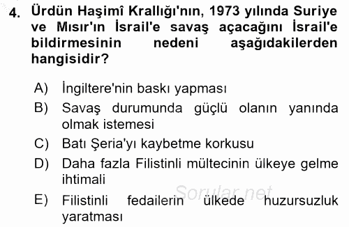 Modern Ortadoğu Tarihi 2016 - 2017 Ara Sınavı 4.Soru