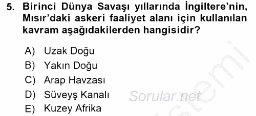 Modern Ortadoğu Tarihi 2016 - 2017 Ara Sınavı 5.Soru