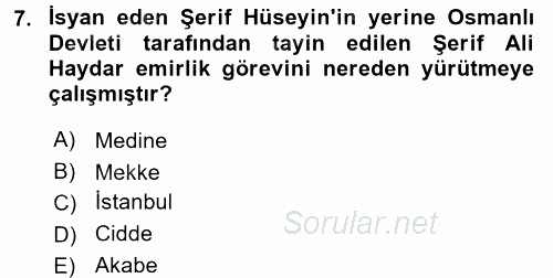 Modern Ortadoğu Tarihi 2016 - 2017 Ara Sınavı 7.Soru