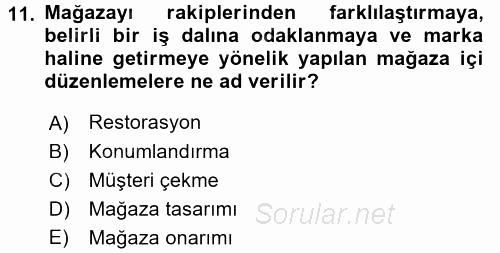 Mağaza Atmosferi 2016 - 2017 Ara Sınavı 11.Soru