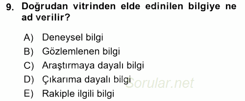 Mağaza Atmosferi 2016 - 2017 Ara Sınavı 9.Soru