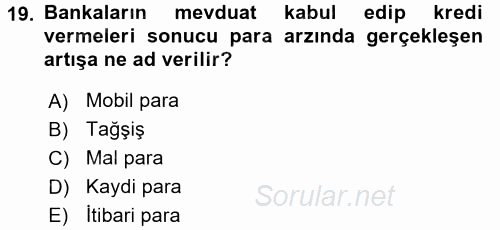 İktisada Giriş 2017 - 2018 Dönem Sonu Sınavı 19.Soru