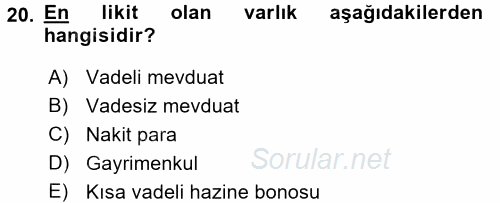 İktisada Giriş 2017 - 2018 Dönem Sonu Sınavı 20.Soru
