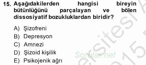 Birey ve Davranış 2014 - 2015 Dönem Sonu Sınavı 15.Soru