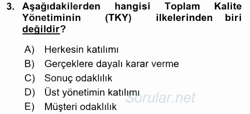 Konaklama Hizmetlerinde Kalite Yönetimi 2015 - 2016 Dönem Sonu Sınavı 3.Soru