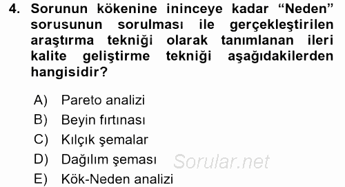 Konaklama Hizmetlerinde Kalite Yönetimi 2015 - 2016 Dönem Sonu Sınavı 4.Soru