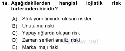 Lojistik Yönetimi 2016 - 2017 3 Ders Sınavı 19.Soru