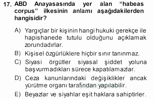 Karşılaştırmalı Siyasal Sistemler 2013 - 2014 Ara Sınavı 17.Soru